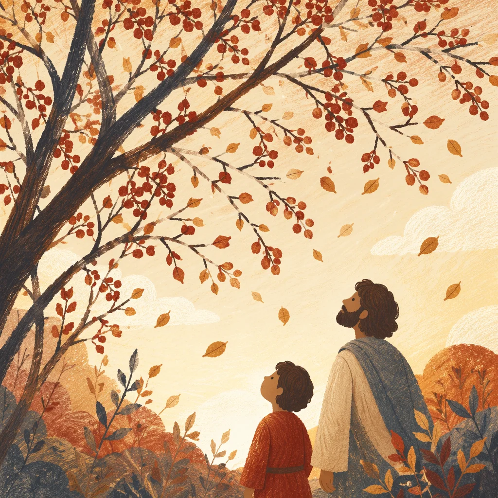 Golden Autumn Branches with Falling Leaves