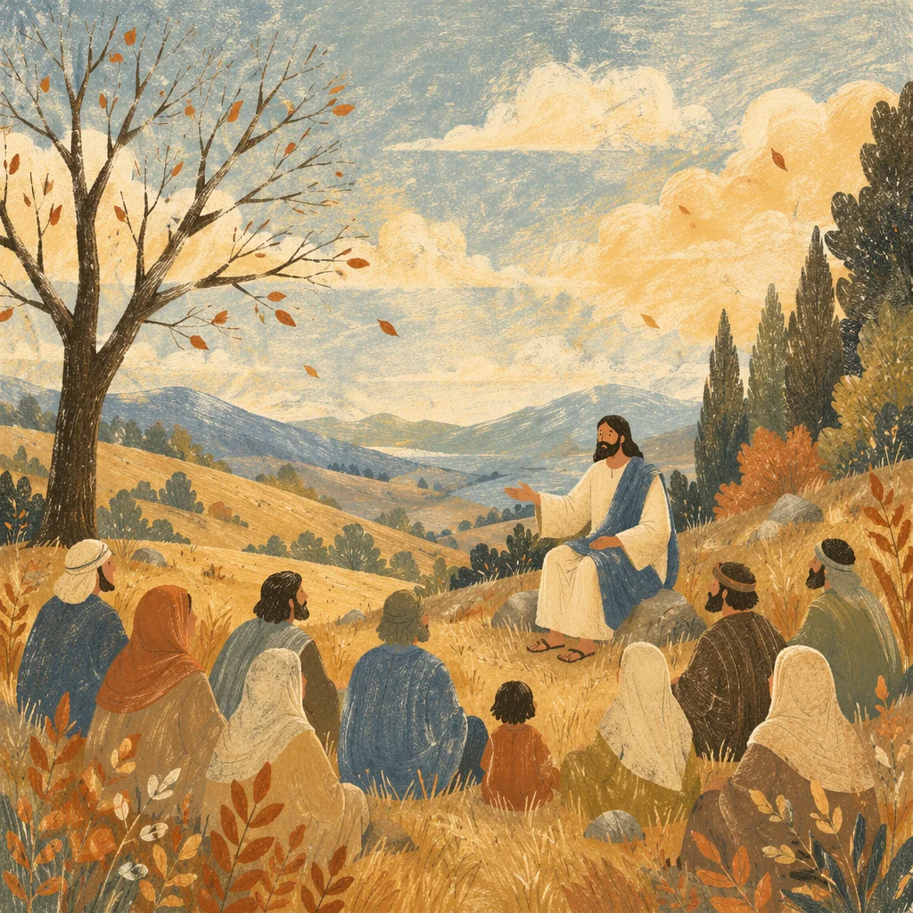 Golden Autumn Meadow with Falling Leaves