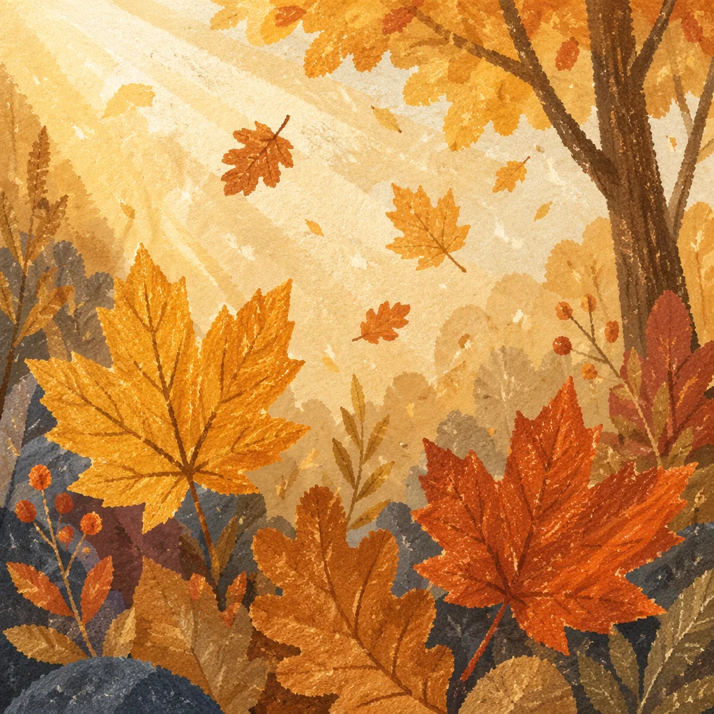 Golden Autumn Leaves in Warm Woodland Light