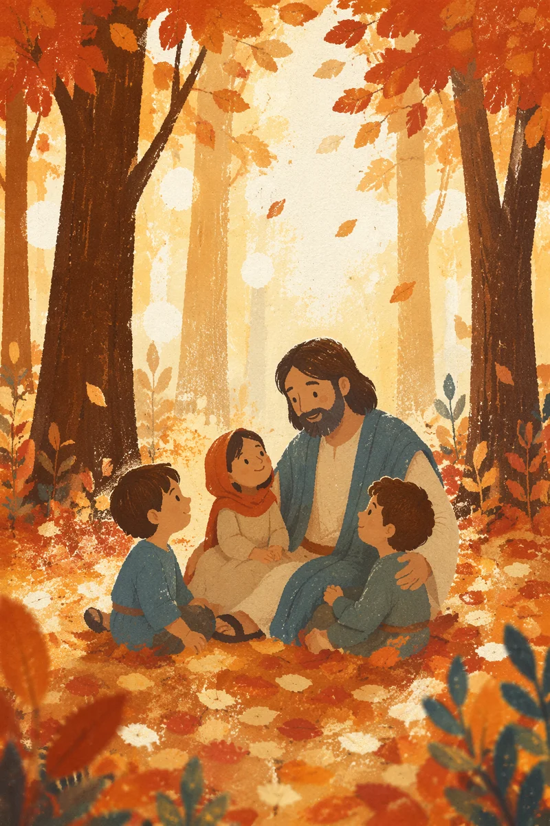 Golden Autumn Leaves Falling in Forest