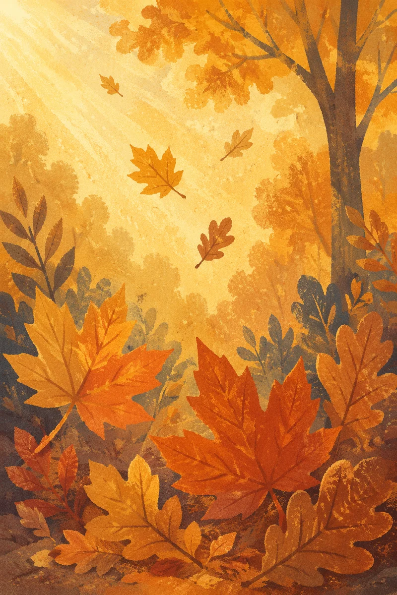 Golden Autumn Leaves in Woodland Light