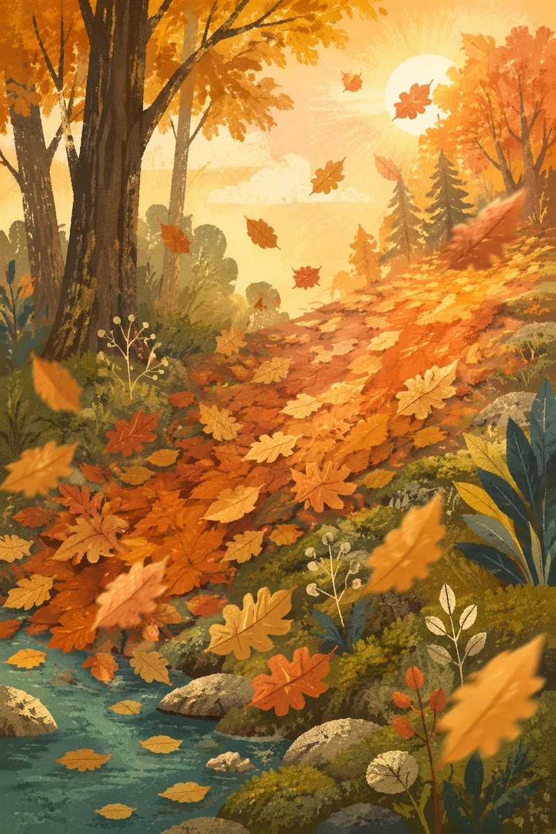 Golden Autumn Leaves in Woodland Light