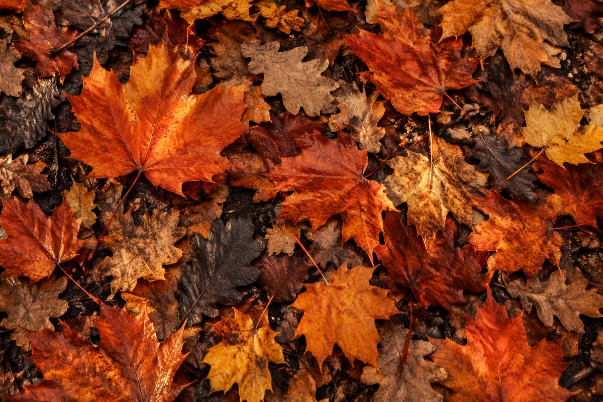 Golden Autumn Leaves Background Flat Lay