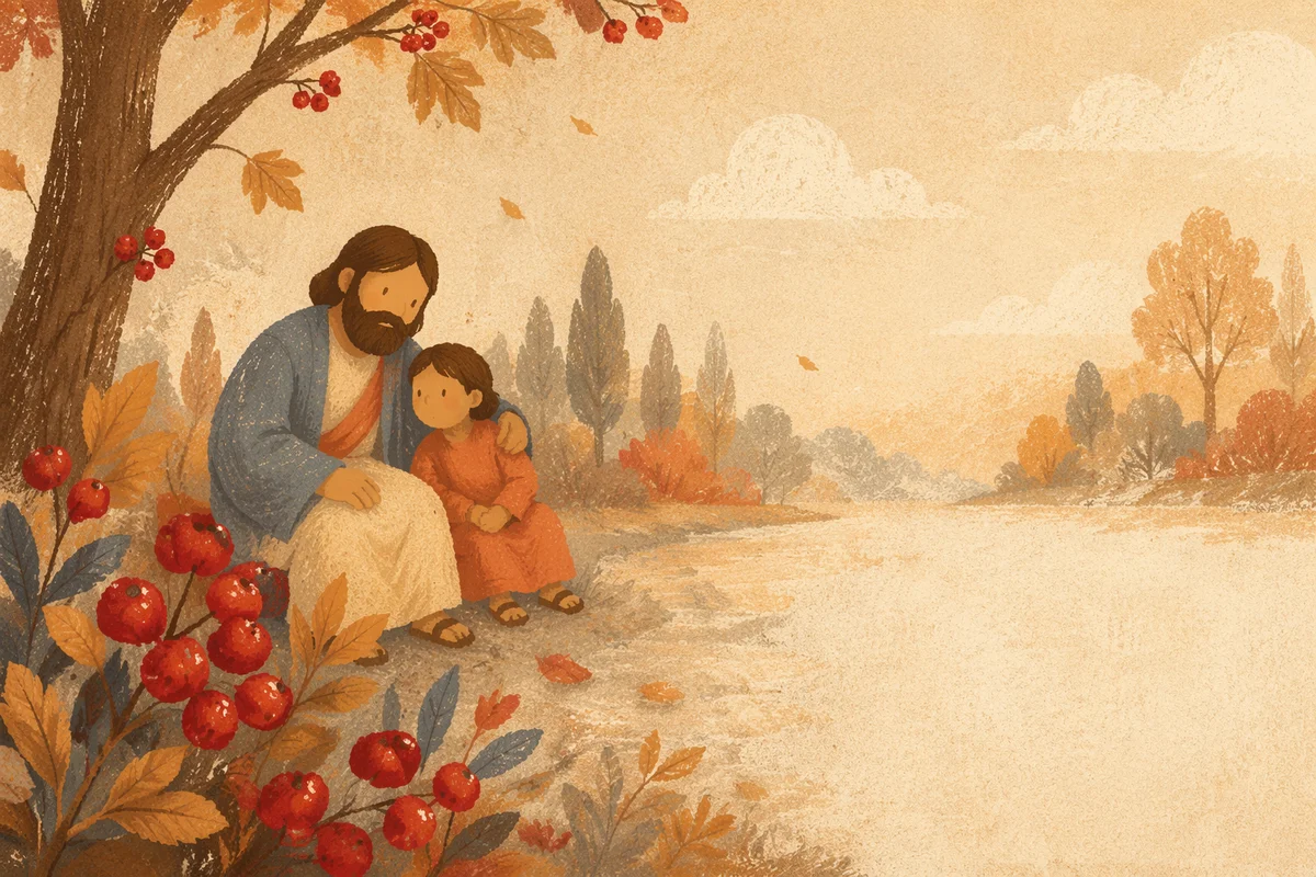 Golden Autumn Leaves and Ruby Berries Background