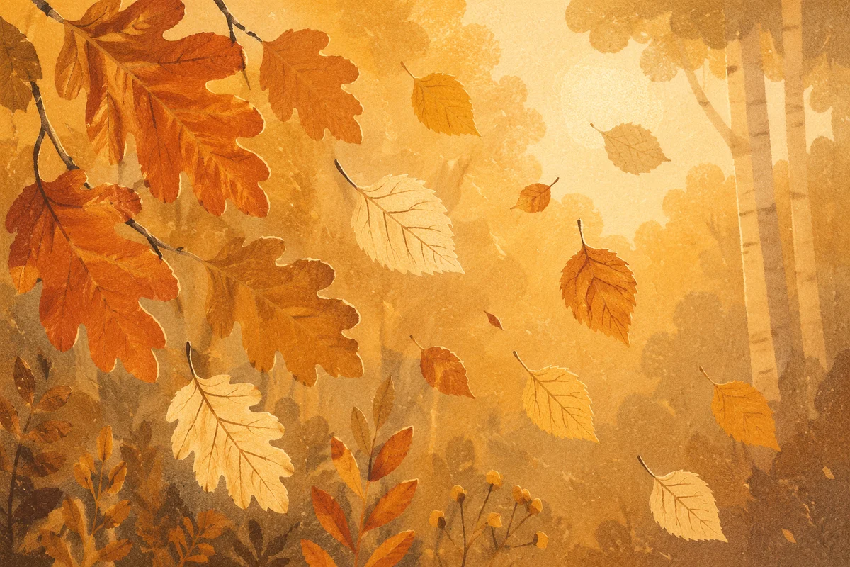 Golden Autumn Leaves in Quiet Forest Light