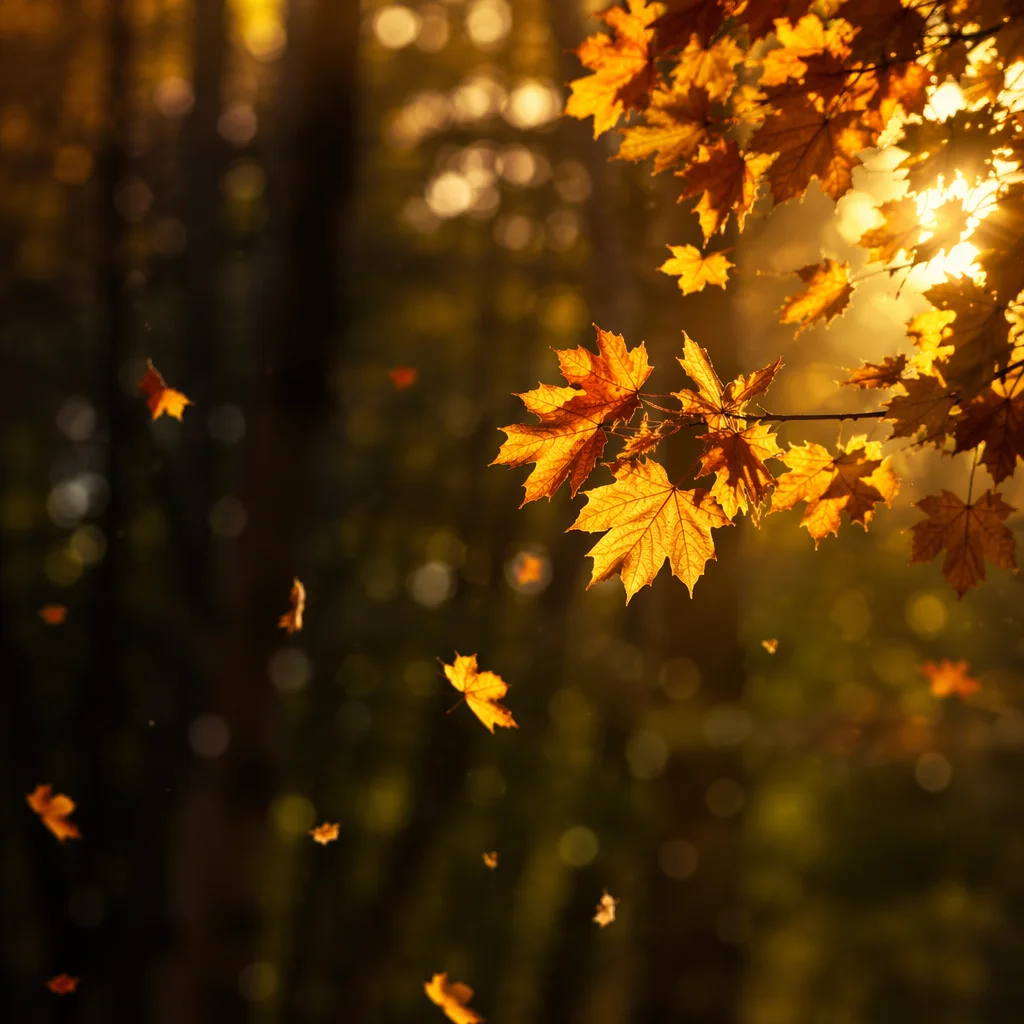 Golden Autumn Leaves in Warm Forest Light