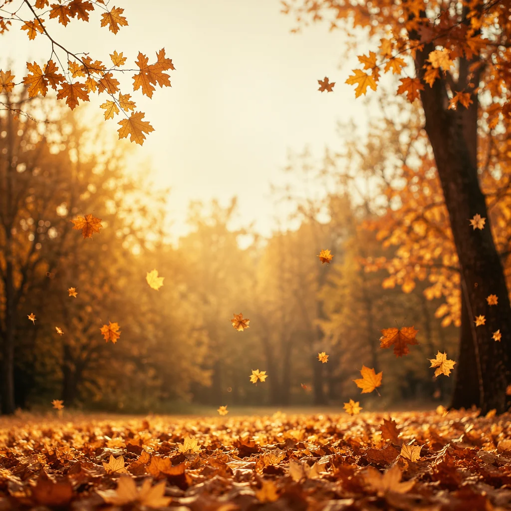 Golden Autumn Leaves in Warm Woodland Light
