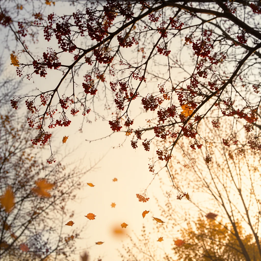Golden Autumn Leaves and Bare Branches