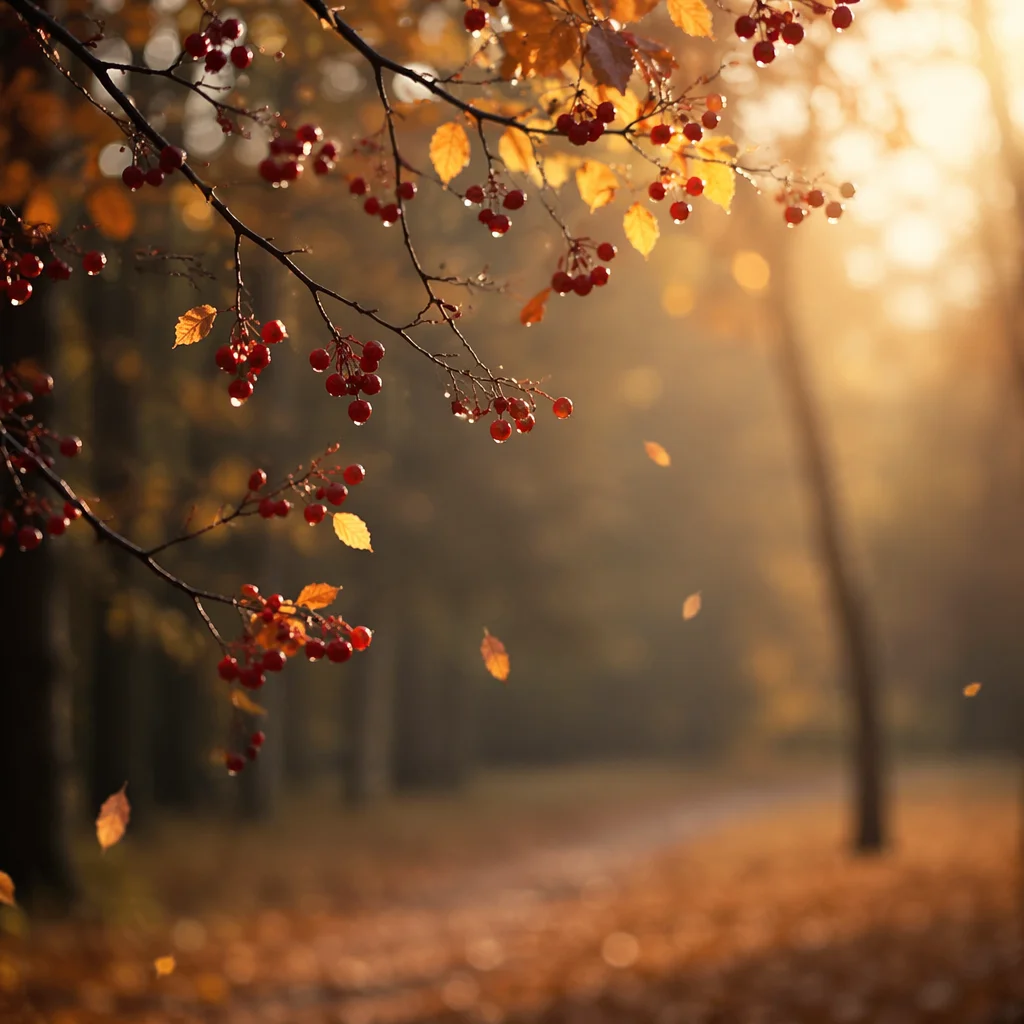 Golden Autumn Berries in Peaceful Woodland