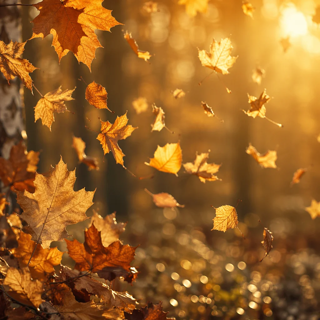 Golden Autumn Leaves in Warm Forest Light