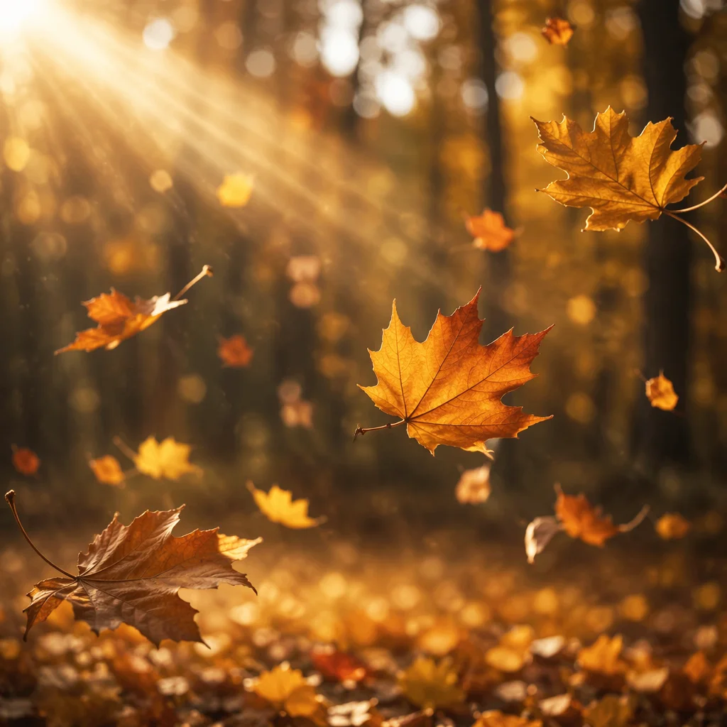 Golden Autumn Leaves in Warm Woodland Light