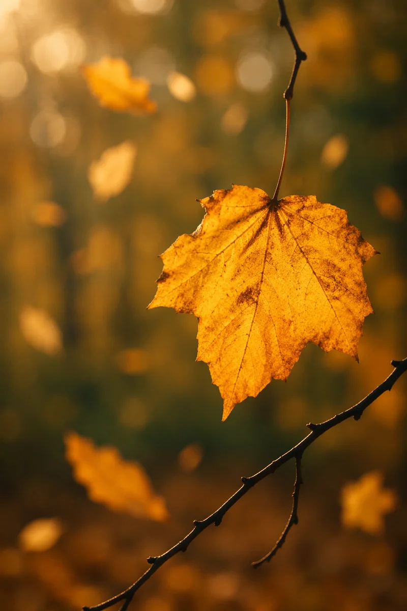 Glowing Autumn Leaf in Golden Bokeh