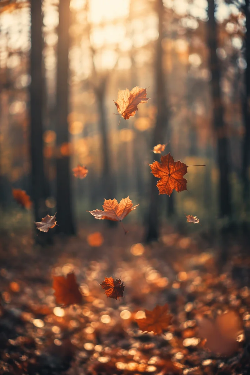 Golden Autumn Leaves in Sunlit Forest