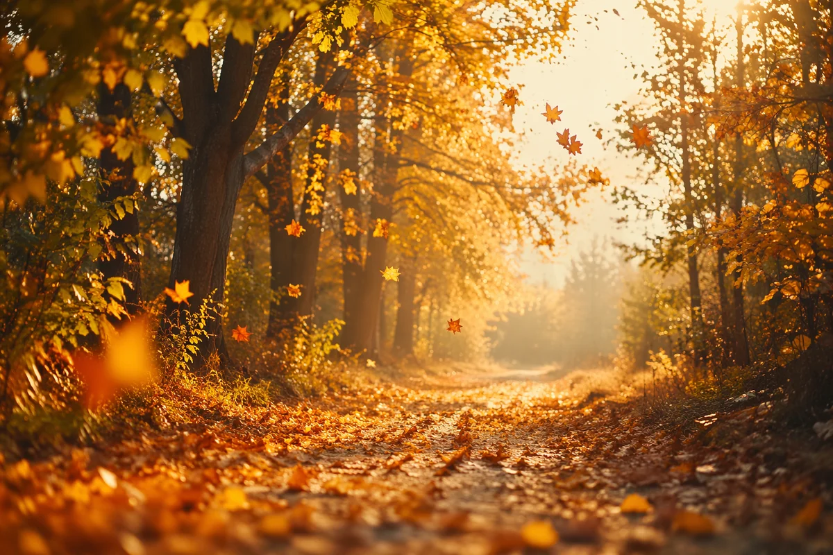 Golden Autumn Woodland Path in Warm Light