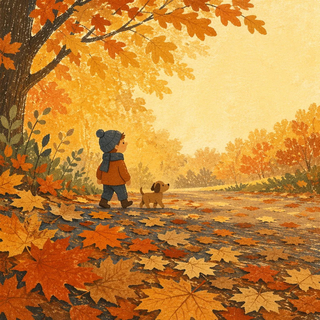 Golden Autumn Leaves Background With Copy Space