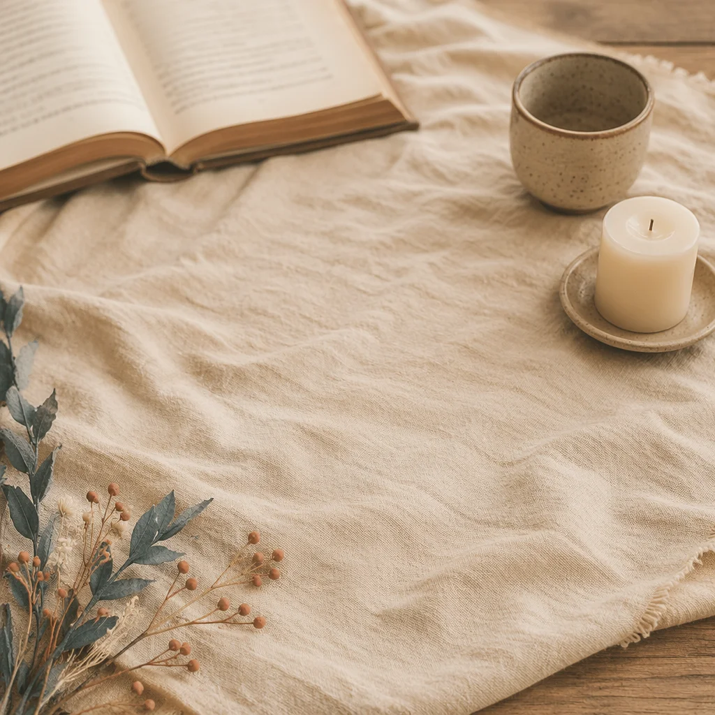 Warm Cream Linen Table Flat Lay