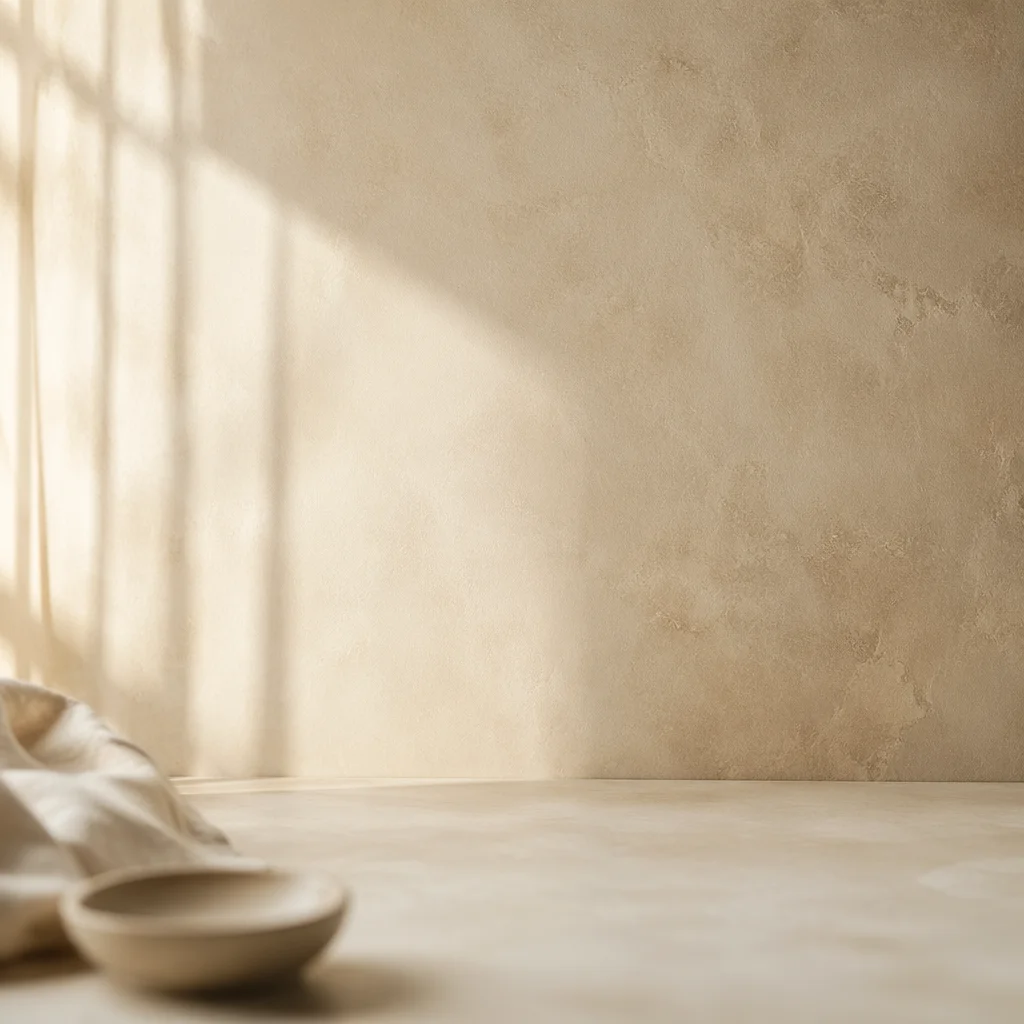 Warm Beige Limewash Background with Cream Table
