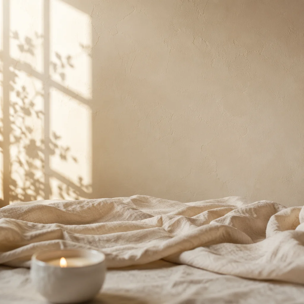 Warm Cream Linen Tabletop Background