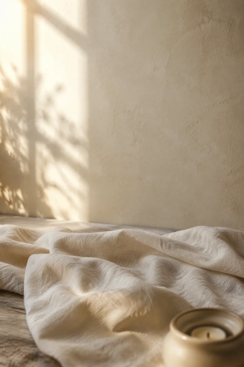 Warm Cream Linen Tabletop Background