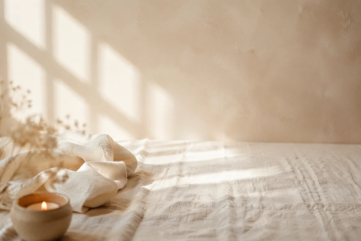 Warm Cream Linen Tabletop Background