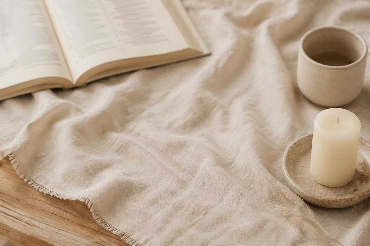 Warm Cream Linen Table Flat Lay