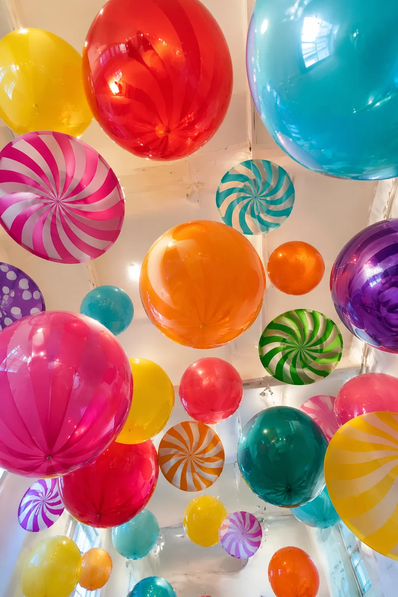 Colorful Balloon Canopy Birthday Celebration Background