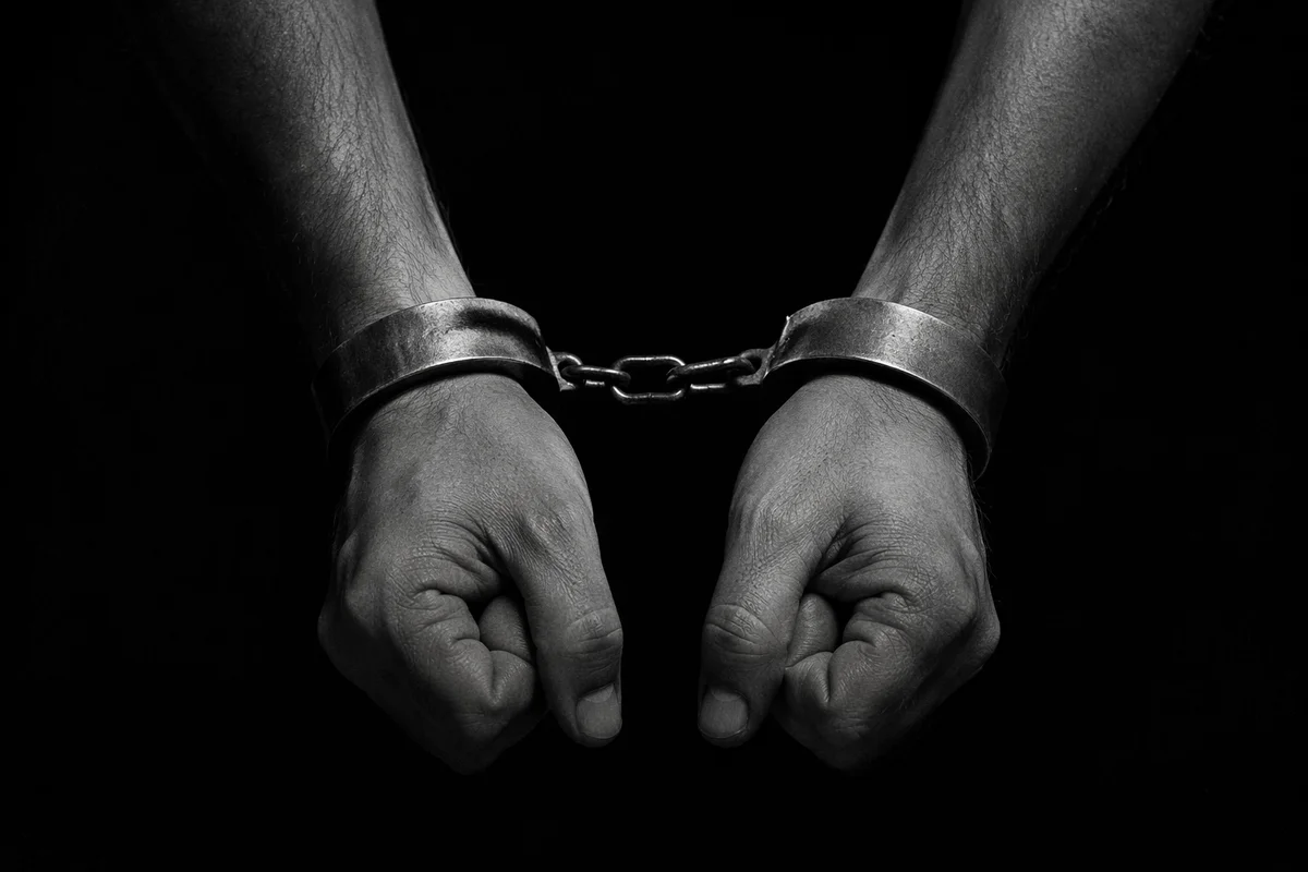 Restrained Hands on Solid Black Background