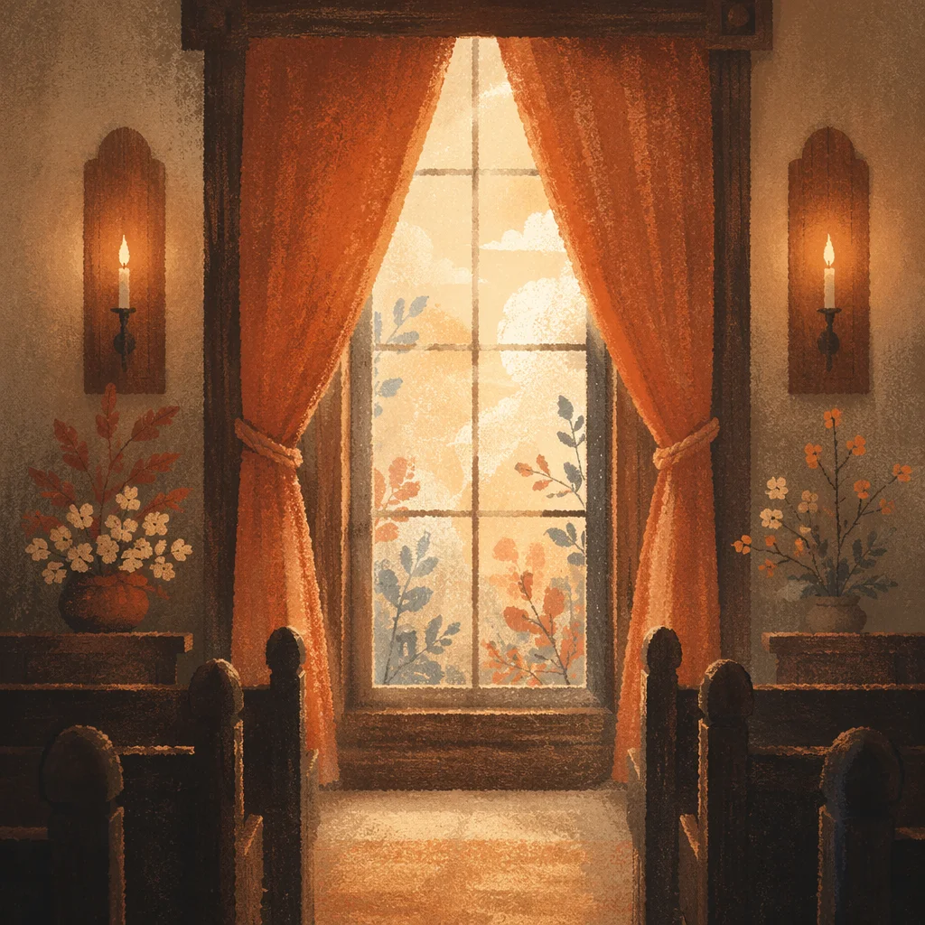 Warm Blurred Chapel Interior with Candlelight