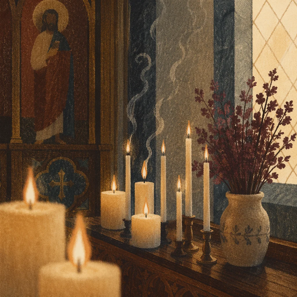 Warm Blurred Church Candles Background