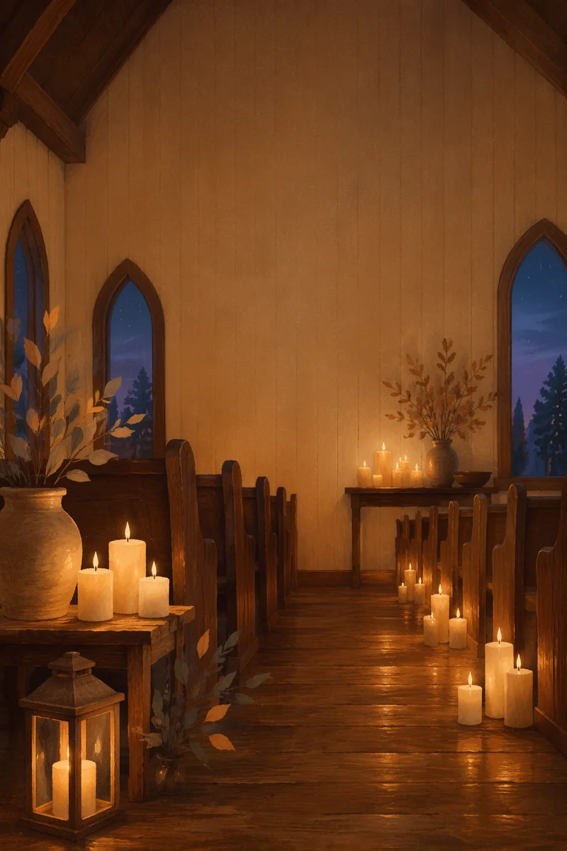 Warm Candlelit Chapel Bokeh Background