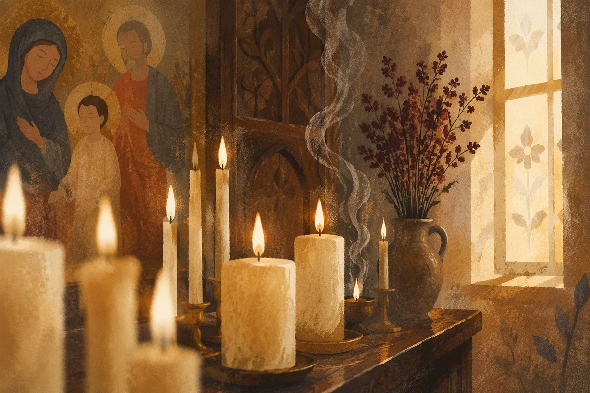 Warm Blurred Church Candles Background