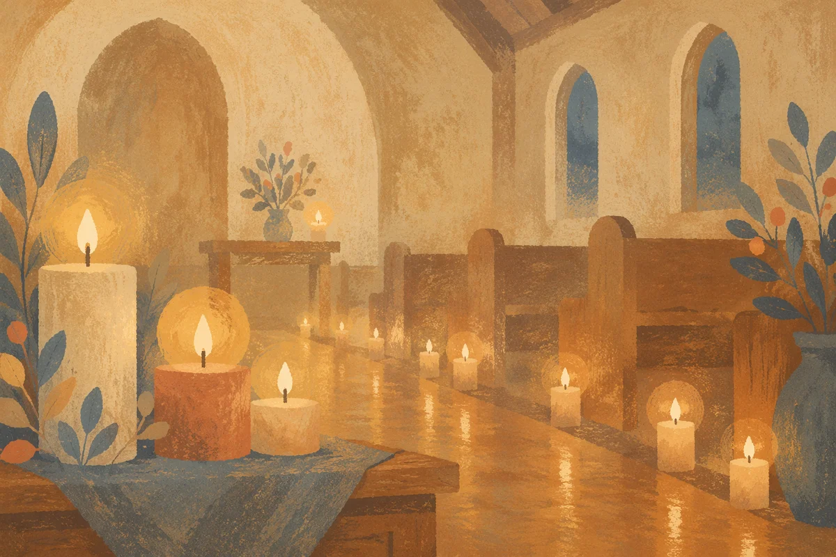 Warm Candlelit Chapel Bokeh Background