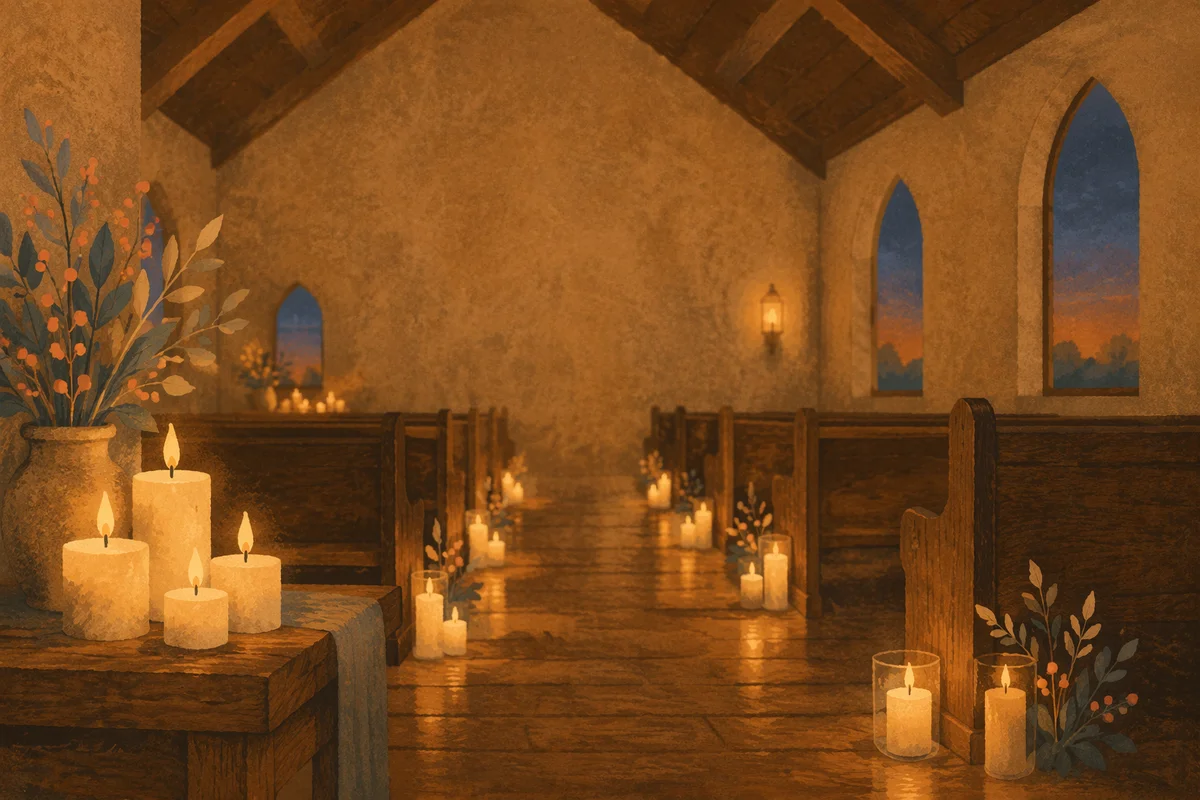 Warm Candlelit Chapel Bokeh Background