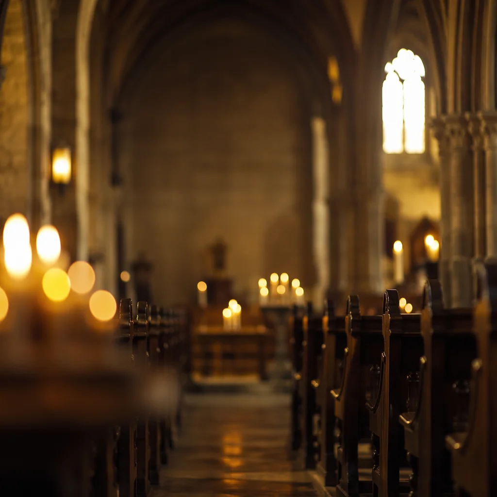 Warm Blurred Chapel Candles Bokeh Background