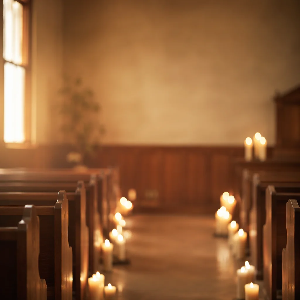 Warm Blurred Chapel Interior with Candlelight
