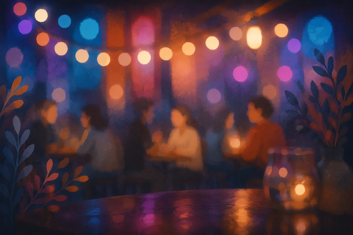 Colorful Bokeh Lights in Dark Interior