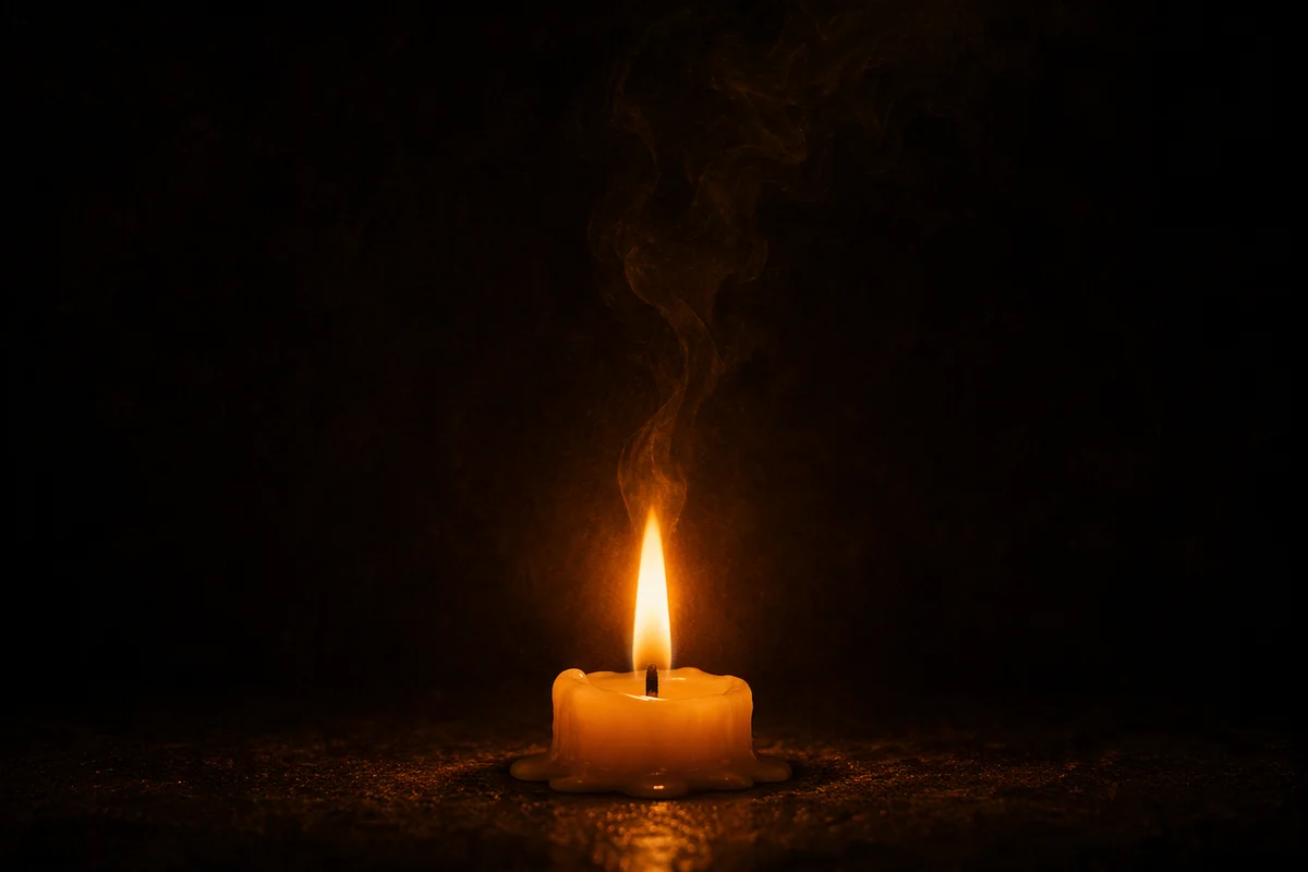 Single Candle Flame in Quiet Darkness