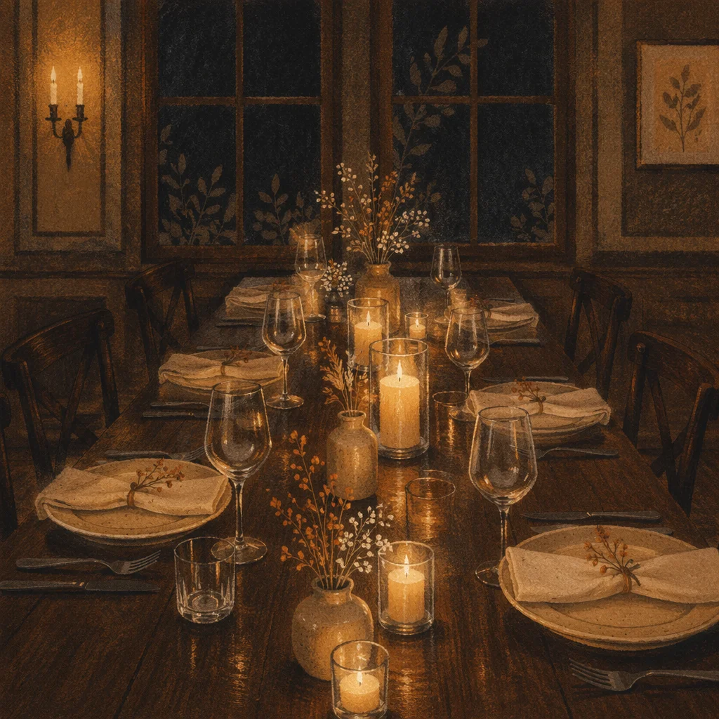 Candlelit Dinner Table Background at Night