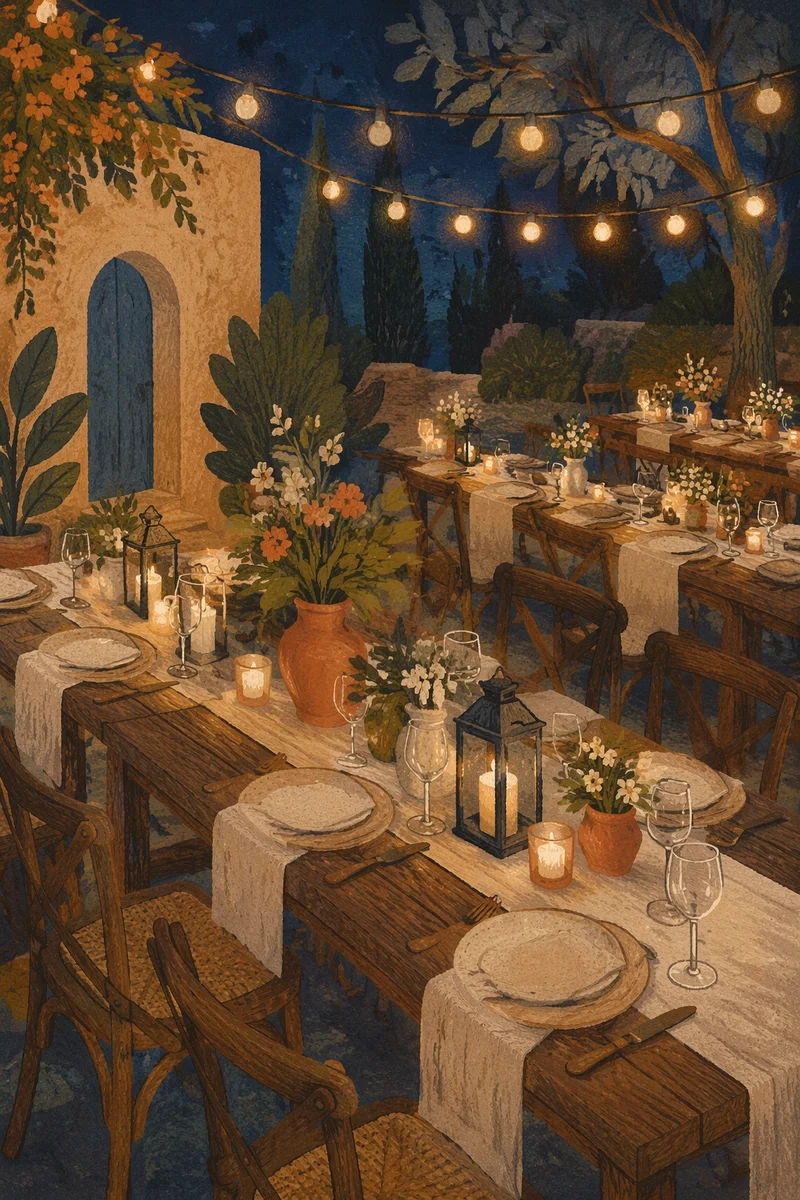 Warm Candlelit Outdoor Dinner Gathering