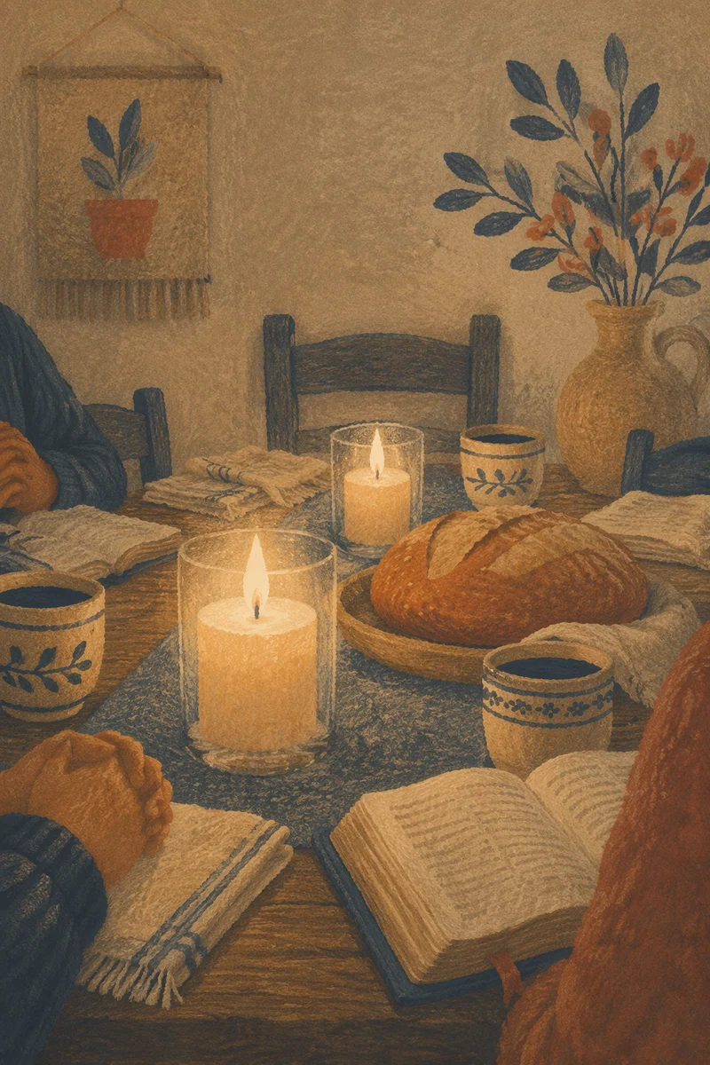 Warm Candlelit Fellowship Table at Dusk