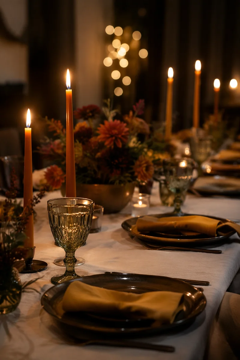 Warm Candlelit Dinner Table Background