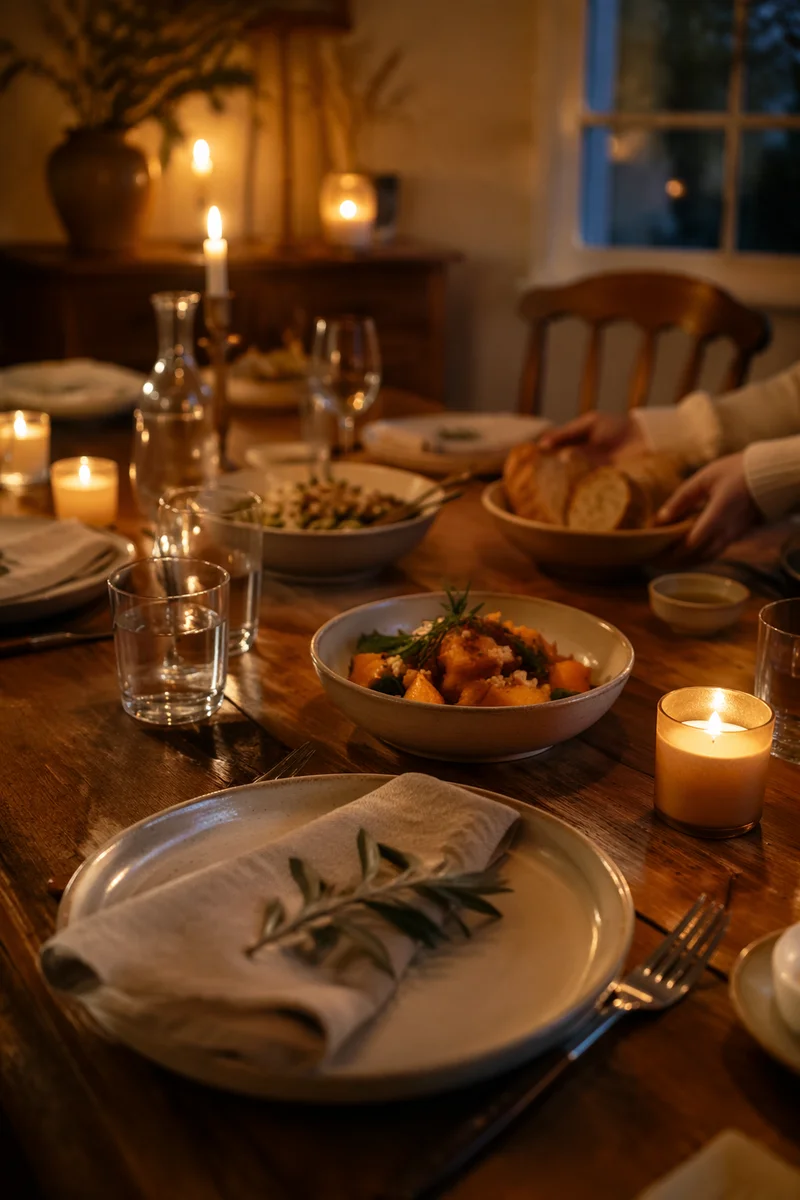 Warm Candlelit Table Background for Fellowship