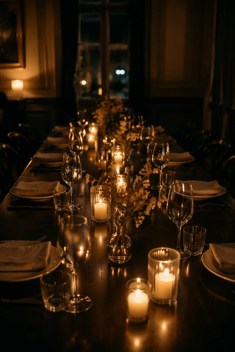 Warm Candlelit Dinner Table Background