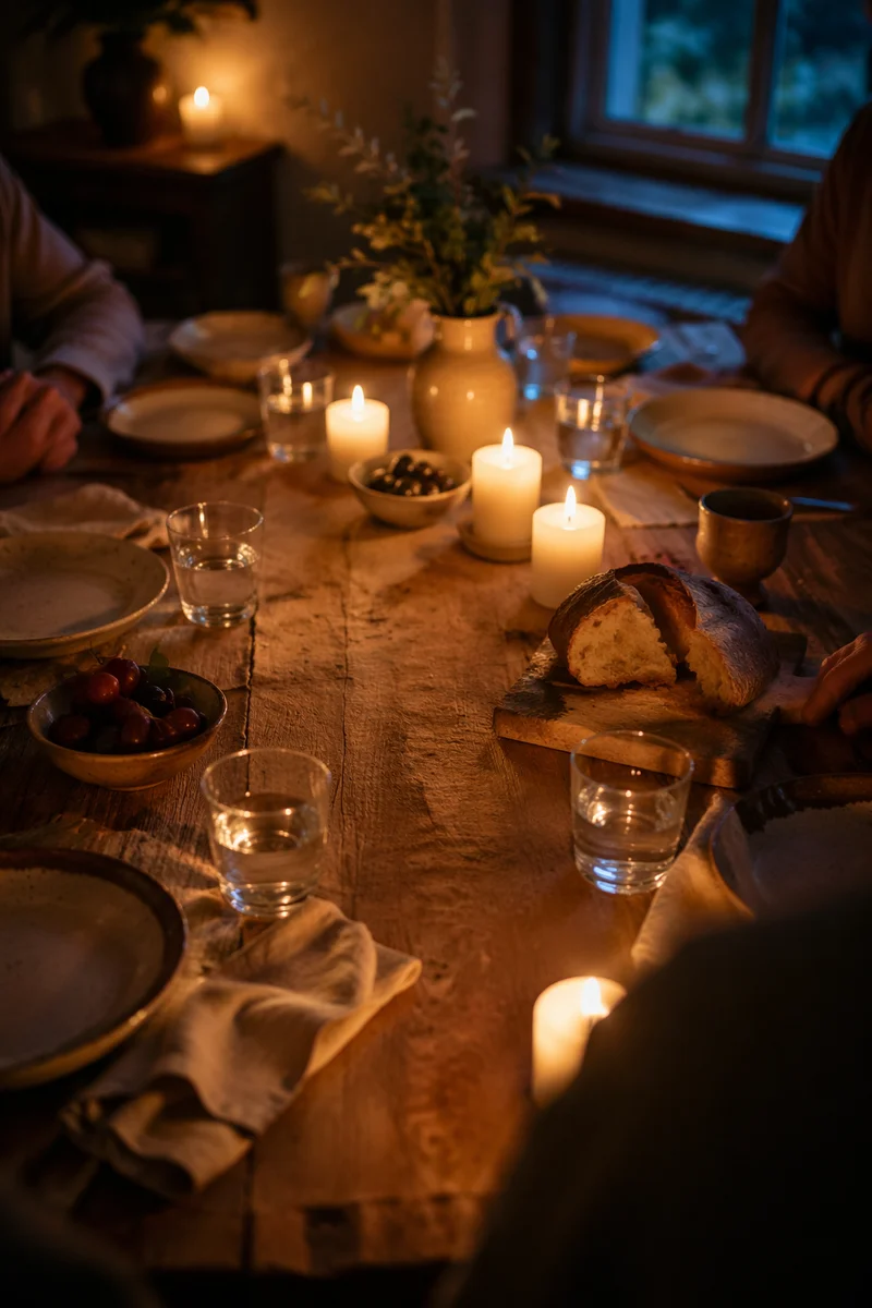 Warm Candlelit Fellowship Table Background