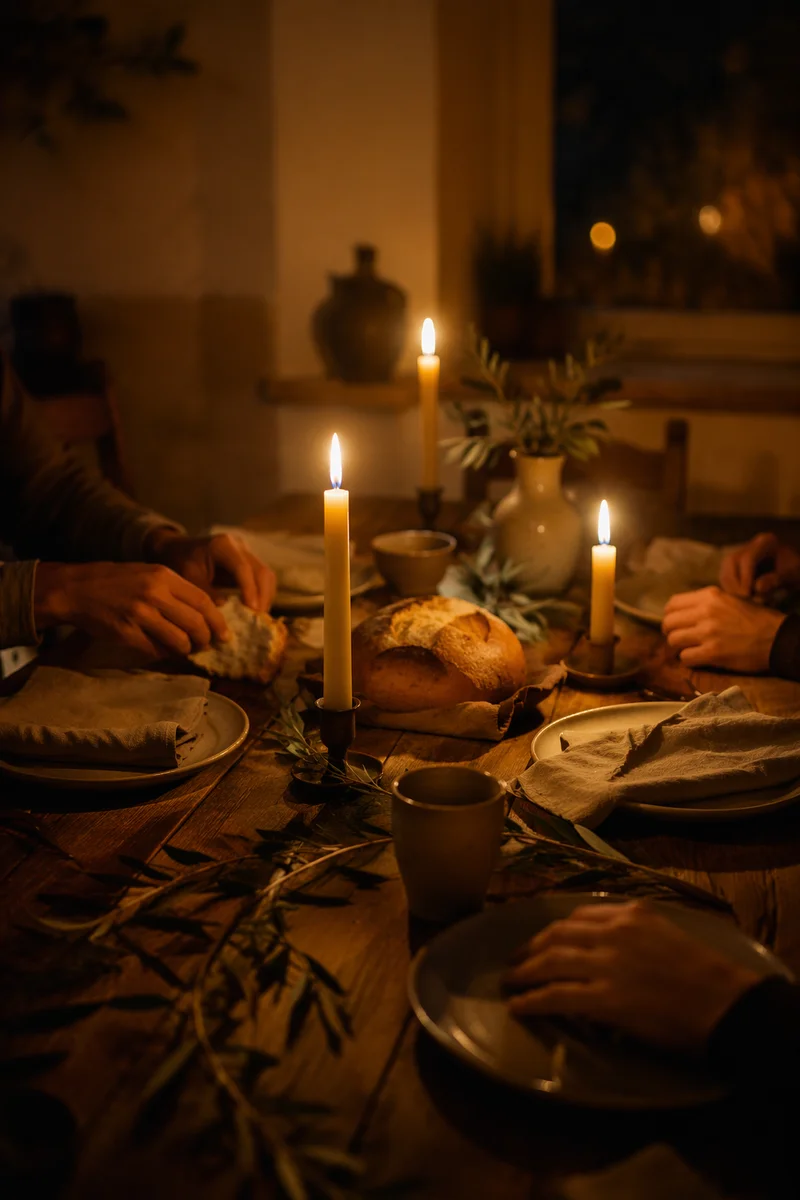 Warm Candlelit Christian Fellowship Table