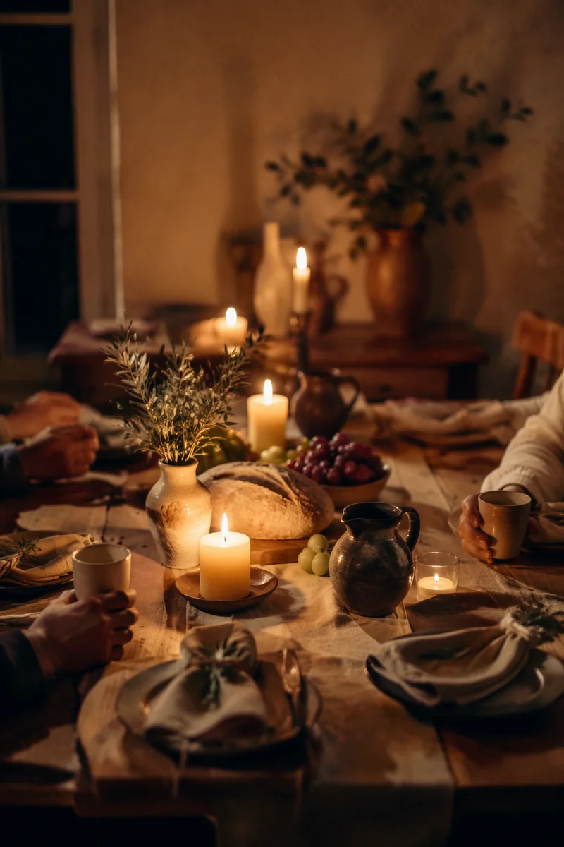 Warm Candlelit Christian Table Gathering