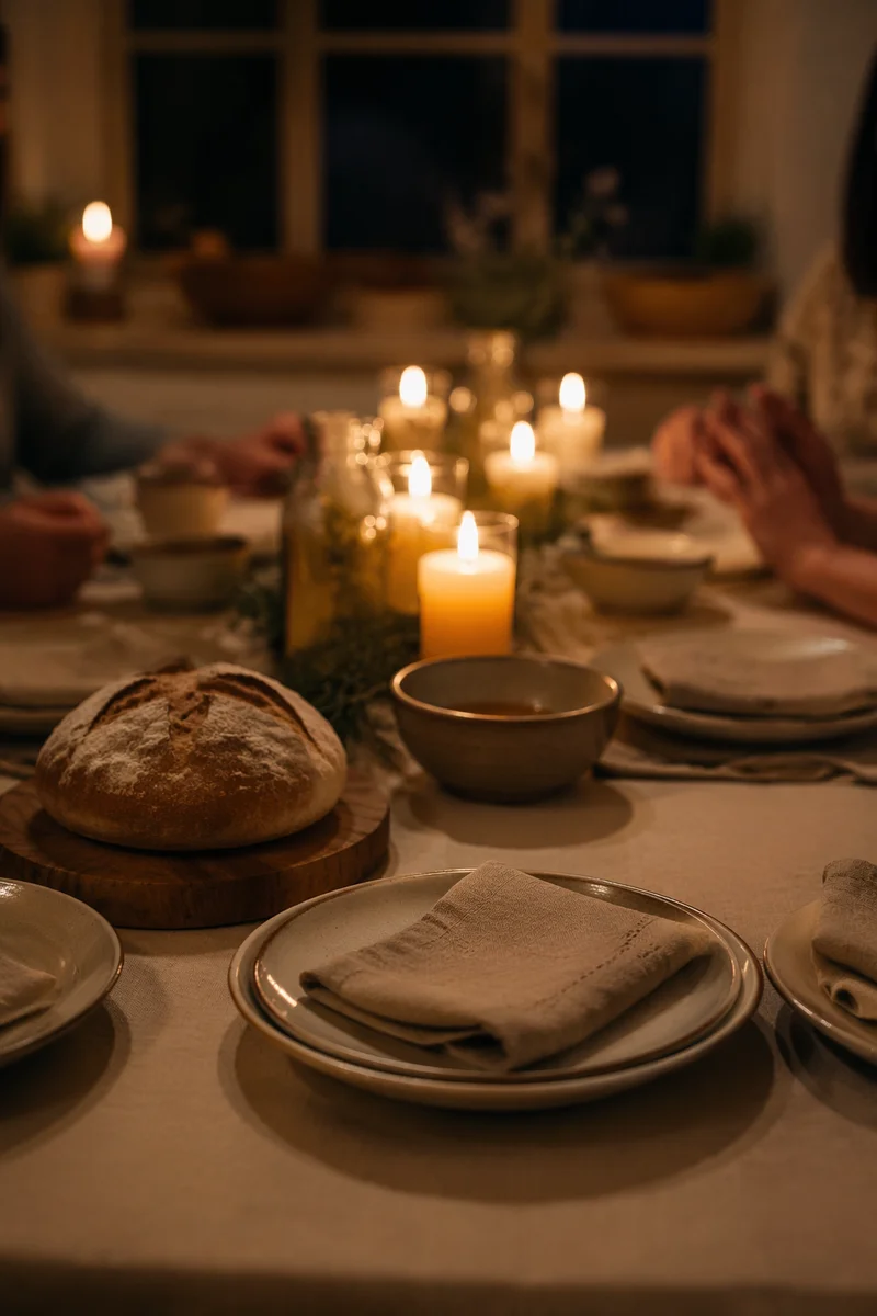 Candlelit Christian Fellowship Table at Home