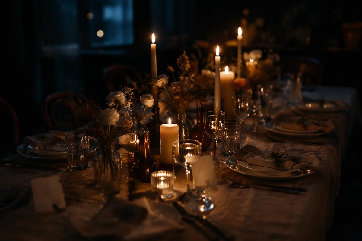 Warm Candlelit Dinner Table Background