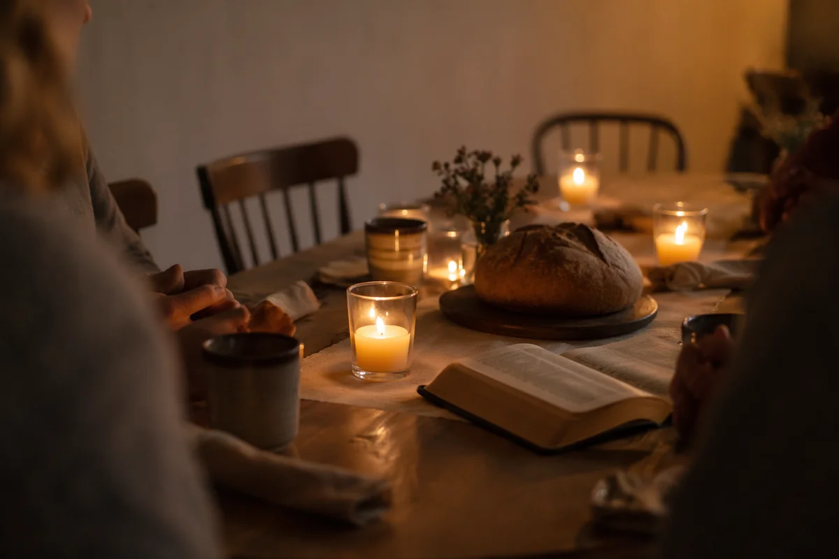Warm Candlelit Fellowship Table Gathering