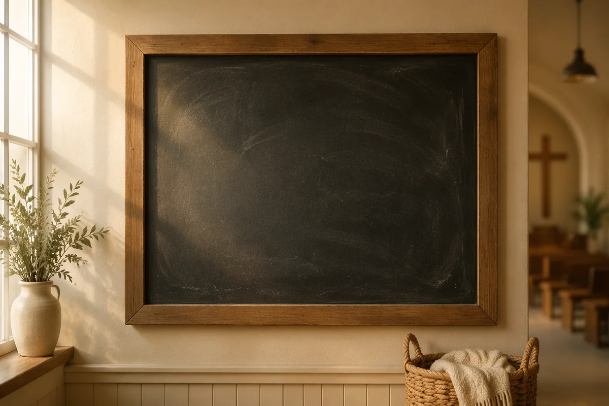 Warm Chapel Chalkboard Announcement Background